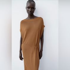 Zara Long Cozy Dress Size S Casual Sheath Midi Dress, Sleeveless Zara Maxi Dress For Fall, Chic Brown Sheath Midi Dress, Casual Sheath Midi Dress For Daywear, Zara Sleeveless Fall Dresses, Zara Brown Midi Dress For Spring, Zara Knee-length Brown Midi Dress, Zara Brown Knee-length Midi Dress, Zara Brown Dress For Fall