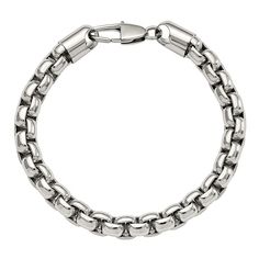 "You're sure to love the distinctive style of this men's stainless steel chain bracelet. You're sure to love the distinctive style of this men's stainless steel chain bracelet. Length: 9 in. Clasp: lobster claw Metal: stainless steel Finish: polished Packaging: boxed Please note, due to the high value of this item, a signature may be required upon delivery. Size: 9"". Color: White. Gender: male. Age Group: adult." Classic Silver Stainless Steel Chain Bracelet, Durable Metal Bracelet For Gift, Elegant Stainless Steel Cuban Link Bracelet With Box Chain, Classic Stainless Steel Chain Link Bracelet, Classic Stainless Steel Chain Bracelet, Modern Metal Cuban Link Bracelet With Box Chain, Classic Stainless Steel Cuban Link Bracelet As A Gift, Classic Stainless Steel Cuban Link Bracelet As Gift, Formal Silver Stainless Steel Cuban Link Bracelet