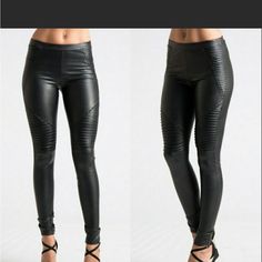 Black Fleece Lined Faux Leather Moto Leggings. Polyester/Spandex. Made In China. Super Cute!!! Edgy Leather Pants For Winter Clubbing, Edgy Leather Pants For Club In Winter, Winter Club Faux Leather Pants, Black Leather Pants For Club In Winter, Fitted Faux Leather Winter Leggings, Winter Biker Bottoms Fitted Style, Black Leggings With Zipper Closure For Fall, Black Stretch Leather Pants For Winter, Fitted Pants With Zipper Closure For Winter