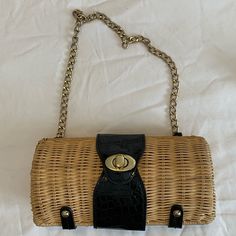 Wicker And Black Bag Super Cool! Brand New, Never Used Please See Pictures For Measurement Bundle To Save! Guaranteed Same/Next Day Shipment After Purchase! Casual Straw Bag With Detachable Strap For Day Out, Black Straw Shoulder Bag With Detachable Strap, Black Shoulder Straw Bag With Detachable Strap, Chic Black Crossbody Straw Bag, Black Straw Bag With Detachable Strap For Travel, Black Straw Crossbody Bag With Detachable Strap, Brown Satchel Straw Bag For Day Out, Black Straw Travel Bag With Detachable Strap, Rectangular Straw Bag With Detachable Strap For Day Out