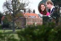 prince william and kate are pictured in front of a large brick building with an orange roof