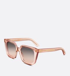 The DiorMidnight S1I sunglasses are part of a sleek line. The square frame in transparent pink acetate showcases a play on volume on the front as well as Christian Dior temples, while gradient gray-to-pink lenses complete the design. The sunglasses will lend an elegant and sophisticated touch to any look.. Pink Gradient Sunglasses In Acetate, Pink Acetate Sunglasses With Mirrored Lenses, Pink Tinted Acetate Sunglasses, Elegant Pink Acetate Sunglasses, Pink Lenses, Square Frames, Square Sunglasses, Christian Dior, Lenses