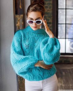 Winter Jumpers, Mohair Sweater, Handmade Knitting, Jumper, Round Neck, Sweaters For Women, Turquoise, Knitting, On Instagram