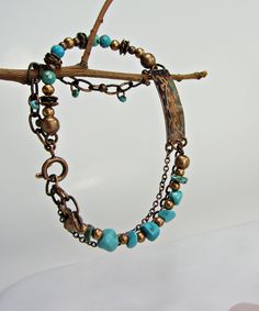 Turquoise Copper Bracelet, Gemstone Turquoise Beads, Handmade Original Beaded Bracelet, Copper Jewelry Handmade, Bohemian, Natural Handmade etched copper, colored wax patina, varnish. Nice patinated copper chains with natural Turquoise beads. The whole length of the bracelet is 8 + 1inches ( 20 + 2.5cm), finished with a safe stylish copper spring ring. Personally, I manually produce all of my jewelry in my home studio in North Moravia in the Czechia. The package will be sent by registered mail. Adjustable Turquoise Bracelets With Patina, Adjustable Turquoise Bracelet With Patina, Rustic Patina Jewelry For Festival, Handmade Turquoise Copper Bracelets, Handmade Turquoise Copper Bracelet, Bohemian Adjustable Jewelry With Patina, Bronze Beaded Bohemian Bracelets, Bohemian Handmade Bronze Beaded Bracelets, Bohemian Bronze Beaded Bracelets