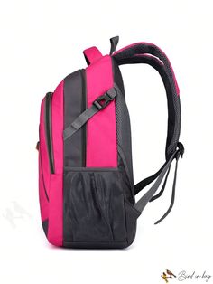 a pink and black backpack on a white background