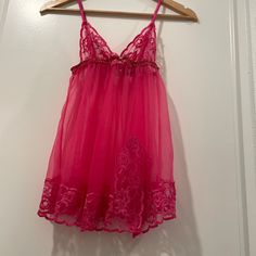 Frederick’s Of Hollywood Women Sleep Wear And Underwear/ Size Xs/ Never Used Before/25 Inches Long/ Color Hot Pink Sheer Sleepwear For Night, Sheer Pink V-neck Sleepwear, Pink Sheer V-neck Sleepwear, Sheer Pink Lace Top, Sheer Tops For Loungewear, Fitted Sheer Sleepwear For Loungewear, Pink Sheer Lace Sleepwear, Pink Sheer Camisole Top, Sheer Stretch Sleepwear For Loungewear