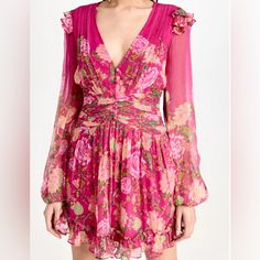 Rococo Sand Chloe Fuchsia Short Floral Flower Dress Nwt Retail $397 Size Small See Pictures For Info Hard To Find Size Sold Out! Price Firm Due To Posh Mark Fees Will Not Drop Lower Listed Low Had Purchased Over $400 Elegant Pink Floral Dress With Ruffles, Chic Pink Floral Dress With Ruffles, Elegant Long Sleeve Pink Floral Dress, Pink Silk Mini Dress With Ruffles, Pink Silk Dress With Ruffles, Pink Floral V-neck Dress For Party, Pink Silk Feminine Dress, Pink V-neck Floral Dress For Party, Chic Pink Floral Print Dress