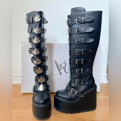 Knee High Boots 6" Heel 2.75" Platform Flame Boots, Yru Shoes, High Boots, Knee High Boots, Knee High, Size 7, Women Shoes, Boots, Heels