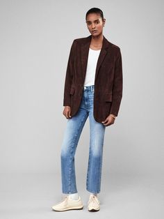 Le Sleek Straight -- Whimsy Everyday Fits, Frame Store, Suede Blazer, Denim Inspiration, Jean Crafts, All Day Everyday, Chocolate Brown, Ankle Length, Stretch Denim