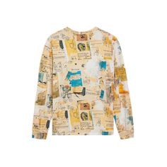 This is a premium medium weight long-sleeve shirt. The all-over print featured is Basquiat's artwork Toxic. 100% medium weight cotton jersey Slightly oversized fit, Unisex, Adult size XS-XL Ribbed neck and sleeve hem Relaxed crew neck Made in Portugal Machine wash cold, inside-out and tumble dry low to preserve color About the artwork: Jean-Michel Basquiat’s Toxic is a portrait of his friend, the New York artist and DJ Torrick Ablack (a.k.a. Toxic) who collaborated with him on music projects and Urban Graffiti Print Top For Fall, Urban Graffiti Print Tops For Fall, Oversized Printed T-shirt For Fall, Casual Long Sleeve T-shirt With Sublimation Print, Long Sleeve Graffiti Print Top For Streetwear, Casual Long Sleeve T-shirt With Graffiti Print, Fall Streetwear Printed T-shirt, Printed T-shirt For Fall Streetwear, White Long Sleeve Sweatshirt With All Over Print