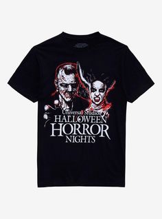 a black t - shirt with an image of two jokers on it