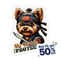 a sticker with a dog wearing a bandana and holding a knife