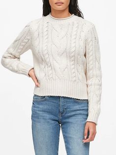 Cable-Knit Cropped Sweater | Banana Republic Cozy Cable Knit Cropped Turtleneck Sweater, Cozy Cable Knit Cropped Sweater With Crew Neck, Cropped Pointelle Knit Sweater For Winter, Cozy Fall Pointelle Knit Cropped Sweater, Winter Cropped Pointelle Knit Sweater, Classic Cropped Sweater For Winter, Classic Cropped Winter Sweater, Cropped Cable Knit Winter Sweater, Winter Cropped Cable Knit Sweater