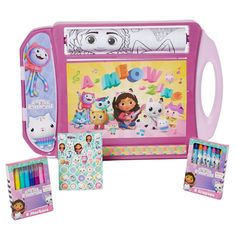 dora the cat children's drawing set with markers and pencils in pink case