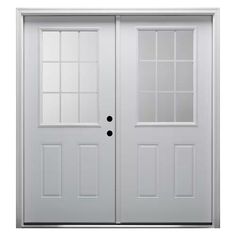 MMI Door 72 in. x 80 in. White Internal Grilles Left-Hand Inswing 1/2-Lite Clear Glass 2-Panel Primed Steel Prehung Front Door Steel Front Door, Fiberglass Front Door, Prehung Doors, Double Front Doors, Door White, Glass Hinges, Exterior Front Doors, Fiberglass Door, Glass Insulators