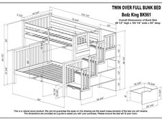 the bunk bed is shown with measurements for its size and features an attached storage compartment