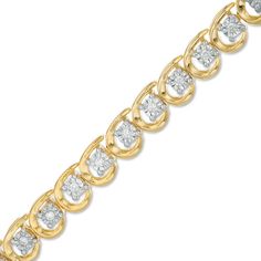 Make your fashion mark with this shimmering diamond tennis bracelet. Crafted in warm 10K gold, this three-quarter loop design features diamonds artfully set to enhance size and sparkle. Radiant with 1/2 ct. t.w. of diamonds and a brilliant buffed luster, this 7.0-inch tennis bracelet secures with a tongue and groove clasp. Due to the nature of pre-owned jewellery, the ring you choose may have been previously sized. Ring styles from our pre-owned jewelry inventory are sold at their current size a Fashion Mark, Jewelry Inventory, Sparkly Bracelets, Loop Design, Ring Styles, Jewelry Drawing, Diamond Bangles Bracelet, Diamond Jewelry Designs, Diamond Tennis Bracelet