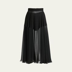 Dolce&Gabbana "Seta" sheer chiffon pleated midi skirt features an included underlayer  High rise; banded waist  Hem falls below the knee A-line silhouette  Back zip closure  Silk Made in Italy