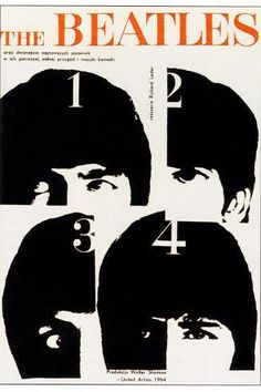 an advertisement for the beatles featuring four men's faces in black and white with numbers on them