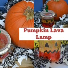 pumpkin lava lamp recipe in mason jars with sprinkles and leaves around it