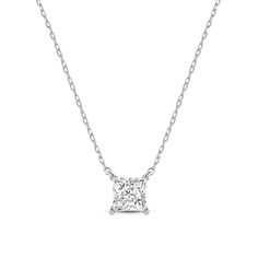 Your perfect daily go-to. This solitaire necklace features a white gold chain and princess-cut diamond on a four-prong basket. Its subtle sparkle delivers a clean, classy look that complements any ensemble. The timeless appeal of this minimalist diamond solitaire necklace also makes it the perfect gift. White Gold Chain, Solitaire Necklace, Diamond Solitaire Necklace, White Gold Chains, Solitaire Necklaces, Princess Cut Diamonds, Lab Created Diamonds, How To Look Classy, Diamond Solitaire