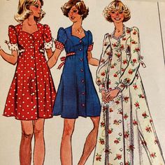 Sewing Pattern is Uncut and Factory Folded, however MISSING OUTER Envelope. A copy from the page of the pattern catalog will be included. 70s Sewing, 70s Sewing Patterns, 1970 Fashion, Western Patterns, 1970s Sewing Patterns, Disco Glam, Moo Moo, Lansing Mi, Vintage Dress Patterns