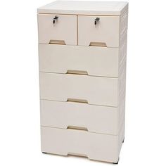 a white dresser with four drawers on it