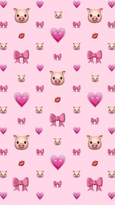 a pink background with many different types of hearts and animals on it's sides