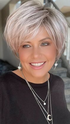 Platinum Bob Hair, Short Hairstyle Women Over 50 Over 50, Super Short Hairstyles, Short Stacked Hair, Pixie Wigs, Short Stacked Bobs, Layered Pixie, Short Silver Hair