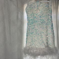 Brand New, Never Been Worn 12th Tribe Anastasia Mini Sequin And Feather Dress Purchased For A Bachelorette And Didn’t End Up Needing Sequin And Feather Dress, 12th Tribe, Feather Dress, Dress Purchase, Colorful Dresses, Sequin, Color White, Dress Es, Mini Dress