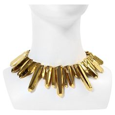 Vintage Maison Goossens Yves Saint Laurent YSL Rock Crystal Collar Heavy Necklace. Couture at its best. Long and Short pieces of Gold Tone Spikes. Bars of Gold. This necklace on is so stunning. It is heavy and substantial! Pieces are supposed to look jaggy! Ysl Necklace, Rock Crystal Necklace, Heavy Necklace, Greek Gods And Goddesses, Greek Gods, Rock Crystal, French Artists, Link Necklace, Crystal Necklace