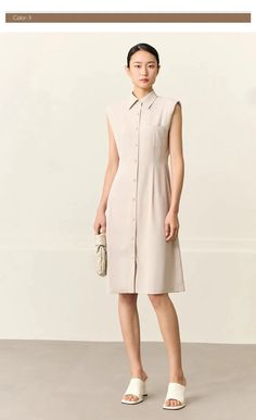 Minimalism Sleeveless Dress – BEYOND Office Dresses For Women, Turndown Collar, Office Casual, Office Ladies, Collar Dress, Woman Colour, Sleeve Styles, Dress Length, Knee Length