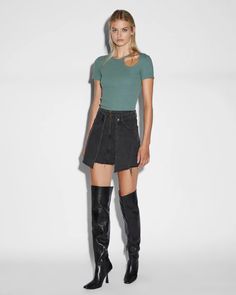 Double Denim Mini Skirt Fallen - Black | Ksubi ++ Fitted Chic Asymmetrical Denim Skirt, Chic Fitted Asymmetrical Denim Skirt, Chic Asymmetrical Fitted Denim Skirt, Edgy Fitted Cutoff Denim Skirt, Chic Asymmetrical Denim Skirt For Fall, Fitted Asymmetrical Denim Skirt For Fall, Spray On Jeans, Short Denim Skirt, Denim T Shirt