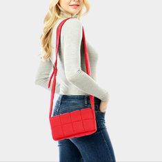 Casual Quilted Puffer Simple Fashion Crossbody Handbag Purse Bag Size : 8.75" X 4.75" Crossbody Strap : Adjustable One Inside Zipper Pocket Magnetic Closure Padded Fashion Statement Accessory Bag R 399 B Casual Red Shoulder Box Bag, Red Square Shoulder Bag With Mobile Phone Holder, Versatile Red Rectangular Shoulder Bag, Red Square Shoulder Bag For Mobile Phone, Versatile Red Rectangular Bag, Red Clutch Bag For Fashion Accessory, Versatile Red Evening Bag, Chic Red Square Box Bag, Red Mobile Phone Bag For Shopping