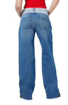 Designed with a light wash on the front and a darker one on the back, these nonstretch jeans will have you standing out from the crowd in style. 32" inseam; 21" leg opening; 11" front rise; 15 1/2" back rise (size 29) Zip fly with button closure Five-pocket style 100% cotton Machine wash, line dry Imported Medium Wash Rigid Denim Jeans With Frayed Hem, Relaxed Fit High Rise Denim Jeans, High Rise Relaxed Fit Denim Jeans, High-rise Relaxed Fit Denim Jeans, Light Wash Mid-rise Denim Jeans, Dark Wash Rigid Denim Cutoff Jeans, Mid-rise Light Wash Denim Jeans, Cutoff Cropped Jeans In Medium Wash Denim, Medium Wash Cutoff Cropped Denim Jeans