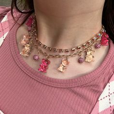 Betsey Johnson Gummy Bear Pink And Gold Necklace Cute Kawaii Jewelry Brand New Never Used Too Much? Send An Offer! Pink Jewerly, Strawberry Coquette, Gummy Bear Necklace, 2024 Jewelry, Red Stone Necklace, Gold Lipstick, Strawberry Necklace, Bunny Necklace, Bear Pink