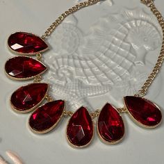 Nwt! Beautiful Boutique Red Ruby Cocktail Necklace! So Pretty & Classy! Perfect For The Holidays Or An Evening Out! Approximately 18” -20” Red Costume Jewelry Necklaces For Party, Ruby Cocktail, Mixed Chain Necklace, Large Pearl Necklace, Cocktail Necklace, Jade Bead Necklace, Band Necklace, Open Heart Necklace, Snowflake Necklace