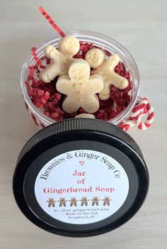 Gingerbread soap jar, small holiday gift, Co worker Christmas gift Co Worker Christmas Gift Ideas, Gingerbread Soap, Inexpensive Diy Christmas Gifts, Diy Spa Gifts, Brownies In A Jar, Secret Sister Gifts, Gingerbread Diy, Holiday Soap, The Gingerbread Man