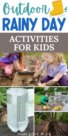 Collage of rainy day activities for kids, including indoor and outdoor activities and crafts. Rainy Day Games, Fun Rainy Day Activities, Rainy Day Fun, Outside Activities, Weather Activities, Activities For Adults, Outdoor Activities For Kids, Outdoor Learning