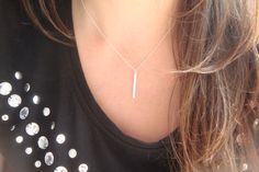 Sterling Silver Bar Drop Necklace, Simple Bar Layering Necklace, Stick Necklace, Celebrity Style Jewelry, Sterling Vertical Bar Necklace Celebrity Style Jewelry, Jewelry Layering, Drop Jewelry, Vertical Bar Necklace, Vertical Bar, Long Necklaces, Silver Bar, Necklace Simple, Layering Necklace