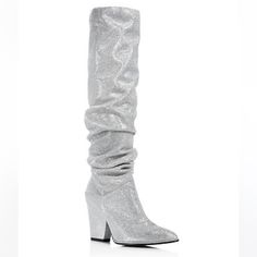 New In Box, Worn Once For Photoshoot. Stuart Weitzman Smashing Size 7 Silver Disco Boots. Can Be Worn Scrunched Style Or To The Knee. 3 1/2 Inch Heel Height. Perfect For Holidays! Disco Boots, Sparkly High Heels, Silver Boots, 2 Inch Heels, Heel Boots, High Heel Boots, Shoes Heels Boots, Cute Shoes, Stuart Weitzman