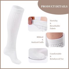 3 Pairs Cotton Knee High Slouch Socks - White | MoonWood Soft Knee-high Socks, Casual Comfortable Knee-high Socks, Comfortable Stretch Knee-high Socks, Comfortable Fitted Knee-high Socks, Comfortable Knee-high Socks, White Knee-high Comfortable Leg Warmers, Comfortable Stretch Knee-high Hosiery, Comfortable White Knee-high Leg Warmers, Comfortable Fitted Mid-calf Socks