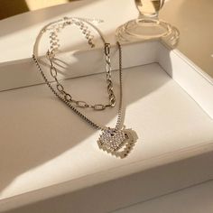 Tavimart Removable Titanium Steel Senior Fashion Women Pendant Necklaces Fine Double Chain Heart Party Zircon Necklace Jewelry Senior Fashion, Chain Heart, Heart Party, Zircon Necklace, Women Pendant, Double Chain, Necklace Jewelry, Pendant Necklaces, Fashion Women