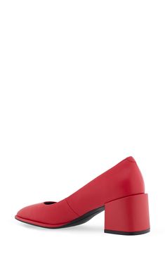 An exaggerated block heel elevates this leather pump updated with a squared-off toe and supportive comfort. Leather upper/textile lining/synthetic sole Imported Closed Toe Heels With Red Sole For Work, Synthetic Closed Toe Court Shoes With Stacked Heel, Synthetic Court Shoes With Stacked Heel And Closed Toe, Low Heel Court Shoes With Platform And Medium Width, Low Heel Court Shoes With Platform, Synthetic Wedge Block Heels With Reinforced Heel, Synthetic Block Heels With Reinforced Wedge Heel, Platform Block Heels For Office, Synthetic Block Heels With Square Toe And Reinforced Heel