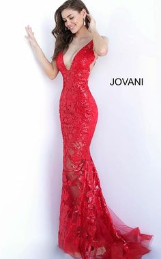 Plunging Neckline Prom Dress, Prom Dress V Neck, V Neck Gown, How To Dress For A Wedding, Jovani Prom, Gown Red, Prom Dresses Jovani, Jovani Dresses, Prom Dress Styles