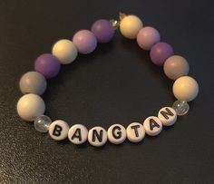 BTS Bangtan Bracelet NOTE: This bracelet is med sized Casual Personalized Round Bracelets, Casual Personalized Bangle Bracelet, Suga Bracelet Beads, Taehyung Beaded Bracelet, Jungkook Beaded Bracelet, Bts Beaded Bracelet, Handmade Kpop Beaded Bracelets As Gift, Bts Bracelets, Bts Bracelet