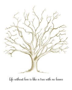 a drawing of a tree with the words life without love is like a tree with no leaves