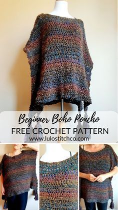 a crocheted shawl is shown with the text below it that says beginner boho poncha free crochet pattern