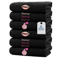 Dan River embroidered makeup-removing towels are made from 100% cotton material, making these face towels soft-to-touch and perfect for cleaning your face and body. These makeup towels measure 13x13 inches and come with a selection of trendy and cute embroidery designs that make them a must-have accessory for your skin-care and makeup-removing routine. The towels are perfect for everyday use and the pack of 6 ensures you have a fresh and clean face towel handy every time. The unique embroidery d Makeup Remover Towel, Makeup Towel, Gentle Face Wash, Makeup Removing, Black Towels, Unique Embroidery, Cute Embroidery, Luxury Towels, Face Towel