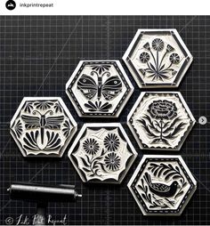 four different designs are shown in the shape of hexagonals